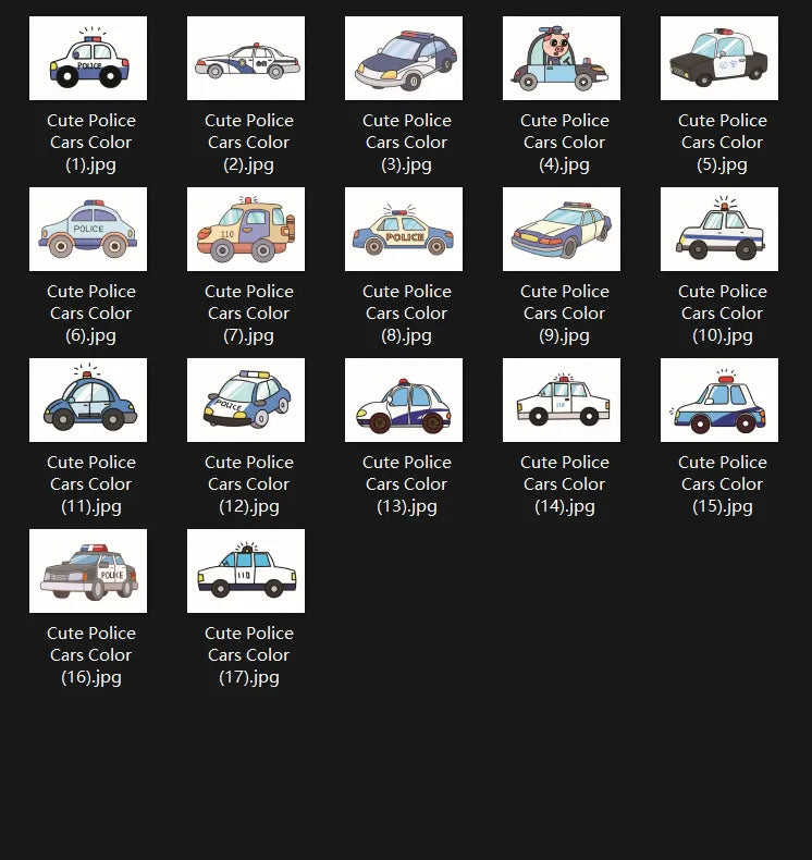 Printable Coloring Pages - Cute Police Cars Set
