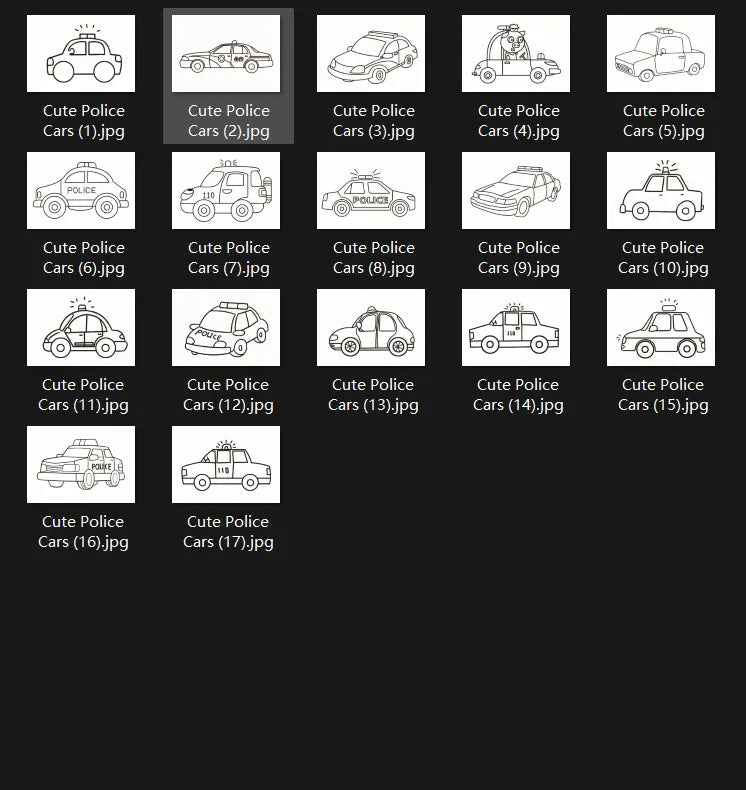 Printable Coloring Pages - Cute Police Cars Set